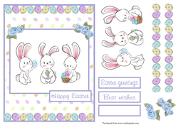 Easter greeting card with 3 bunnies