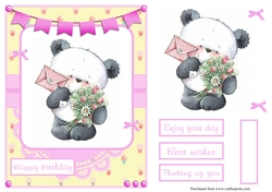 Happy birthday card with Panda and flowers