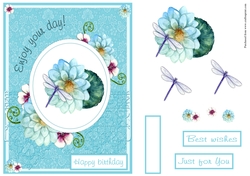 Birthday greeting card with flowers and dragonfly