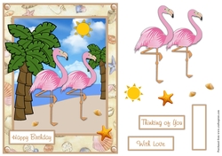 Two flamingos birthday greeting card