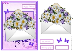 Birthday greeting card with envelope and flowers that pop out