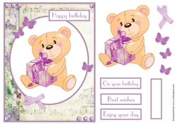 Birthday greeting card with a bear with a gift