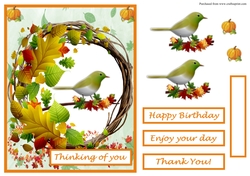 Thinking of You greeting card with a cute bird and Fall scene