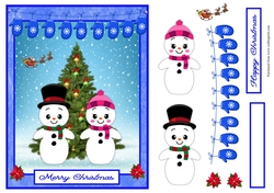 Christmas greeting card with couple snowman and Santa