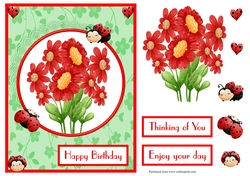 Ladybug and flowers birthday greeting card