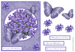 Butterflies and flowers greeting card in lilac