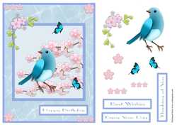 Blue bird and Sakura flowers greeting card