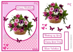Bunch of pink. lilac and white flowers greeting card 