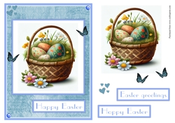 Happy Easter with basket and eggs greeting card