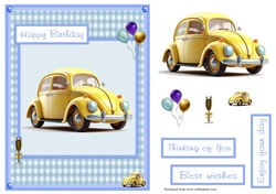 Beetle yellow car birthday greeting card
