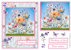 Wildflowers in pink and lilac and butterflies greeting card