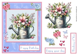 Watering can with flowers greeting card