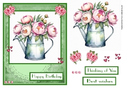 Peonies in a watercan greeting card