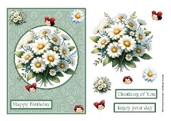Daisies flowers and ladybugs birthday greeting card