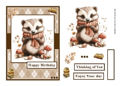 Male greeting card with a badger for a birthday and other occasions
