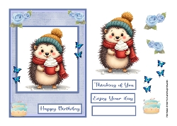 Hedgehog with cup of chocolate greeting card