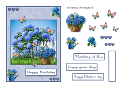 Hydrangeas and butterlies greeting card for a birthday and Mothers day
