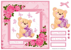 Happy mothers day greeting card with bear and gift