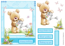 Happy birthday card with bear and watering can