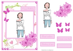 Birthday greeting card for girls with cute girl with jeans image