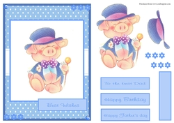 Male birthday card or Fathers day greeting card with a cute pig