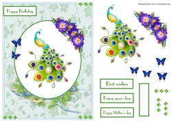 Female birthday greeting card with Peacock and flowers