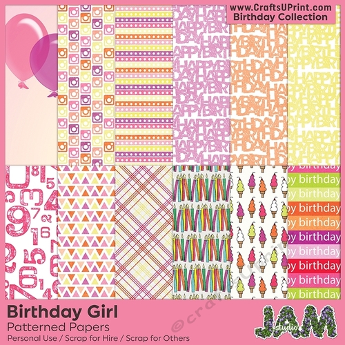 12x12 Birthday Themed Papers - Girl