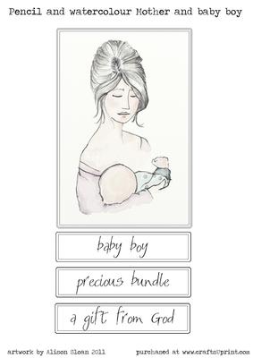 Pencil and Watercolour Mother&baby Boy