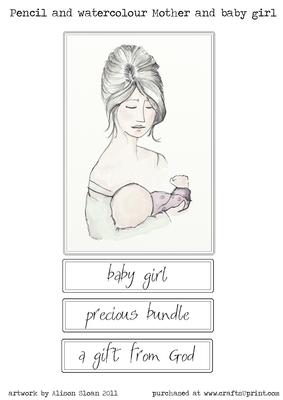 Pencil and Watercolour Mother&babygirl