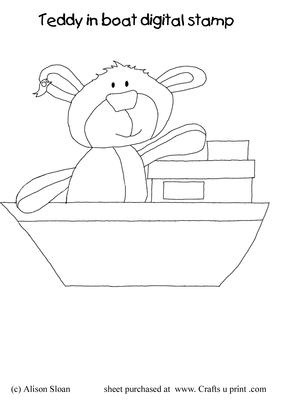 Teddy in Boat Digital Stamped Image