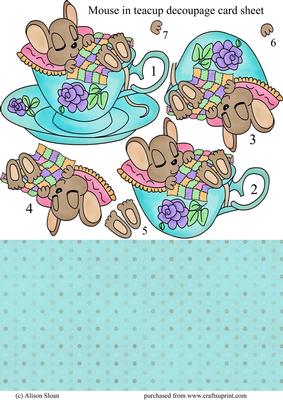 Mouse in Teacup Decoupage Style Sheet