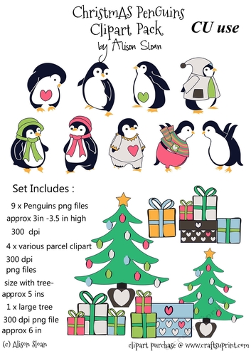 Christmas Penguins CU Clipart Pack