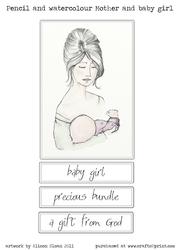 Pencil and Watercolour Mother&babygirl