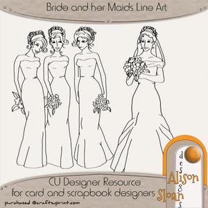Cu Bride and Bridesmaids Line Art