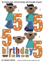 5th Birthday Decoupage Topper
