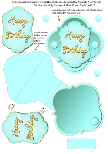Shaped Turquoise Damask and Pearl Birthday Easel Card