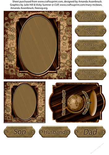 Cog and Globe Vintage Male Birthday Anniversary Valentines Day Quick Decoupage Card 5x5 insert