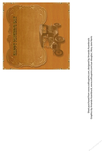 Insert for Sepia Model T Ford Male Fathers Day Card A4 sheet with Decoupage
