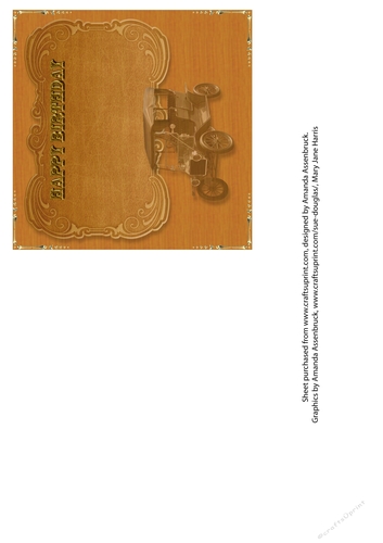  Insert for Sepia Model T Ford Male Birthday Card A4 sheet with Decoupage