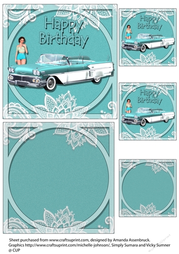 Floral Blue Pinup and Vintage Car Kit 1