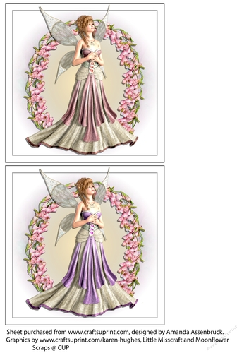 Pink and Purple Fairy and Flower Vignettes 5x5 Inch Card Fronts
