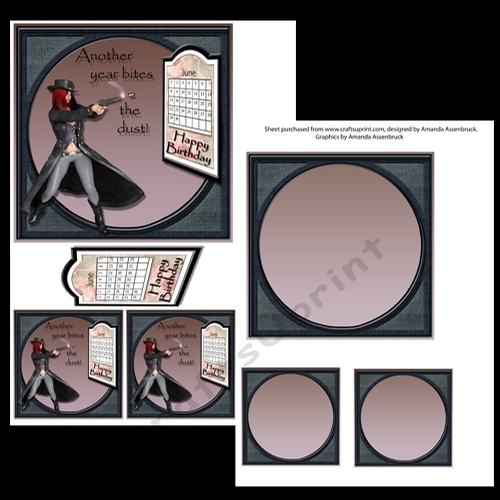 Funny Female Gunslinger 6x6 card kit Another Year Bites The Dust June