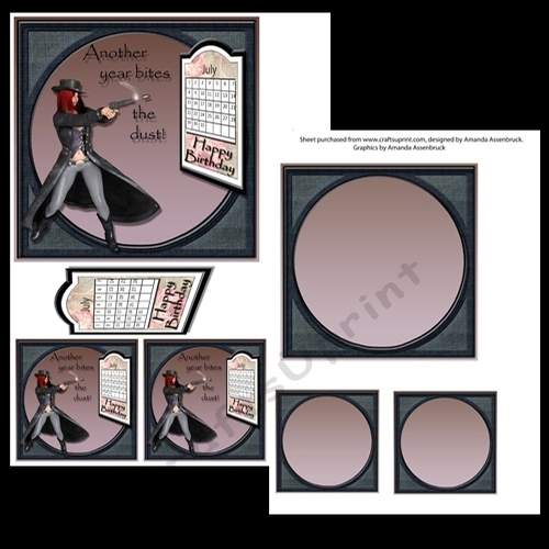 Funny Female Gunslinger 6x6 card kit Another Year Bites The Dust July
