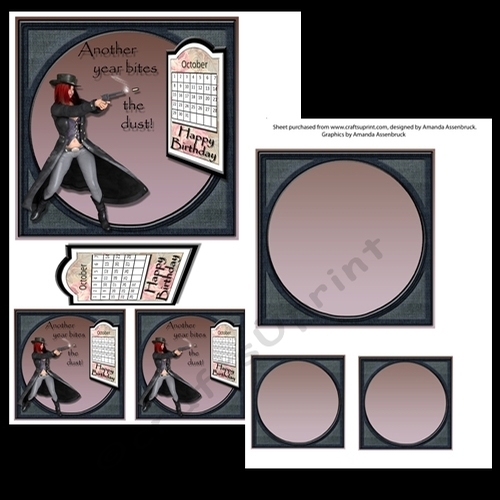 Funny Female Gunslinger 6x6 card kit Another Year Bites The Dust October