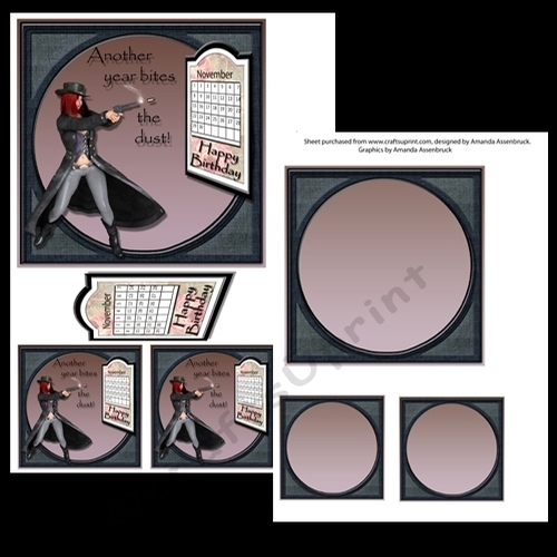 Funny Female Gunslinger 6x6 card kit Another Year Bites The Dust November