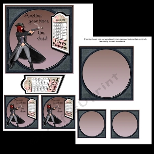 Funny Female Gunslinger 6x6 card kit Another Year Bites The Dust December