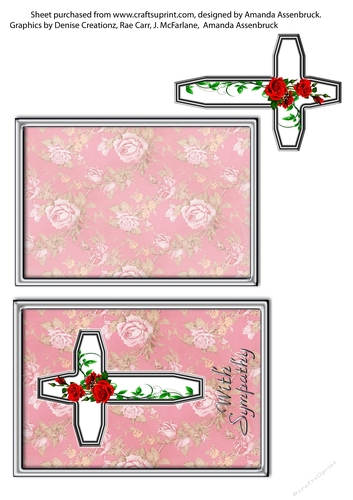 A6 Pink and Red Roses Sympathy Quick Card 2