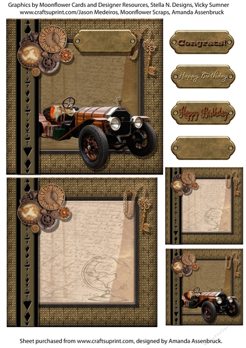 Vintage Car Steampunk 5 inch Quick Card