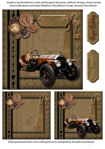 Vintage Car Steampunk 6 inch Topper and tags