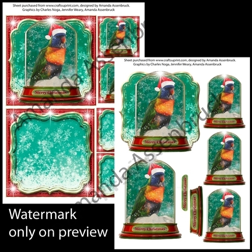 Christmas Globe Santa Rainbow Lorikeet 5x5 Inch Kit 1